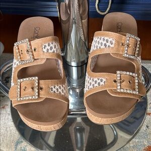 Corkys Brown and lace Stud Wedge Sandals